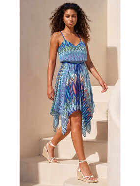 My Michelle Sz L summer dress, sundress Handkerchief Hem contemporary style.